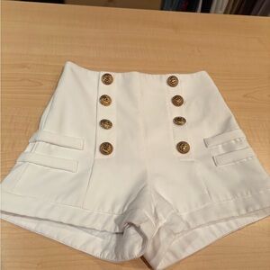 White High-Waisted Buttoned Women Shorts